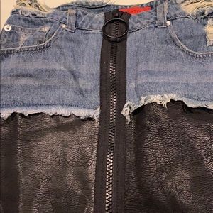 Denim and leather skirt